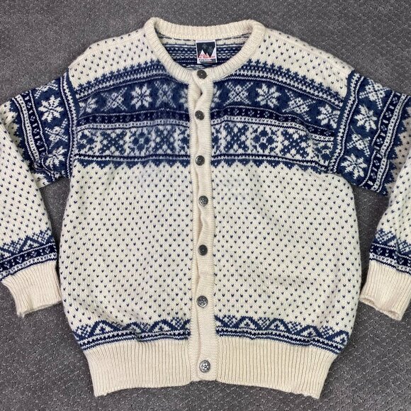 Dale of Norway Cardigan Sweater Medium Fair Isle Norwegian Crew Neck Button - Picture 1 of 11